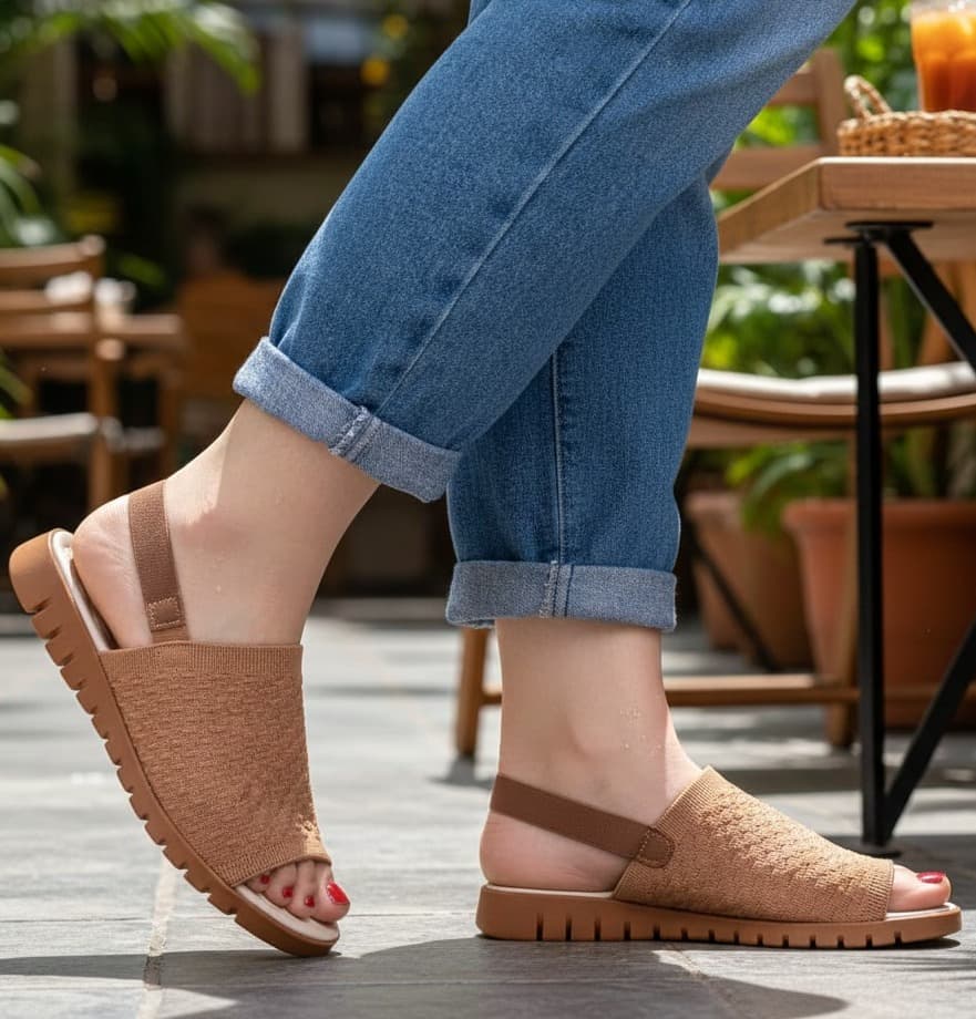 Sandália Feminina Ortopédica Knit Calce Fácil Meia Elástico Anatômica Massageadora Confortável 7603