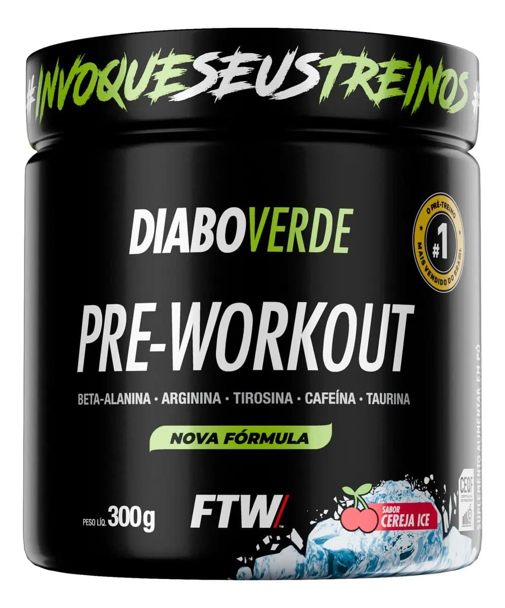 Pré Treino Pre Workout Diabo Verde Pote 300g Sabor Cereja Ice FTW